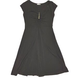Paule Ka Black Ruched A-Line Dress w/‎ Gold Buttons – US 6